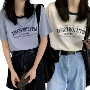 여성 루즈핏 세미 크롭 반팔티