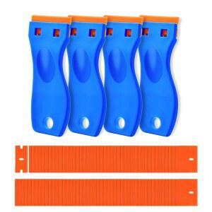 [미국배송] 플라스틱 면도날 스크레이퍼 4개와 칼날 120개 라벨 데칼 도구 제거 스크래치 없는 스크레이퍼 주방 가전용 접착제 제거제 스티커 및 창문 페인트 제거