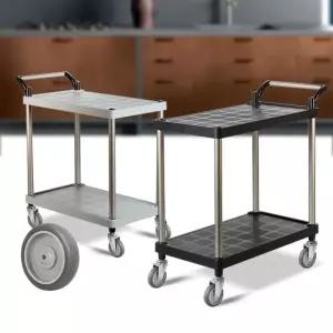 웨건 2단 중 서빙카 플라스틱 회색바퀴 PP 주방카트