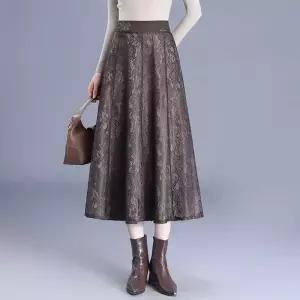 피콜로 치마 여성용 롱 봄 데일리룩 플리츠 반밴딩 양면 앞판 모직+뒷판 레이스 A라인 KUK1