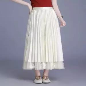 피콜로 치마 망사 여친 롱 봄 캐주얼 양면 레이스 플리츠 데일리룩 KUK1