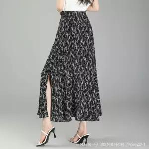 피콜로 여자 치마 여름 데일리룩 플리츠 프린트 쉬폰 슬림핏 힙업 KUK1