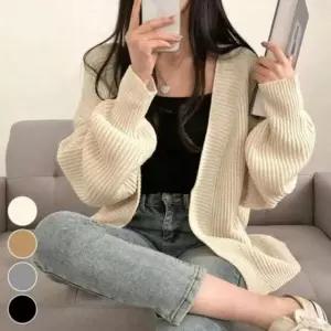 패션스타일 도톰 루즈핏 단추없는 니트 가을 가디건 겨울