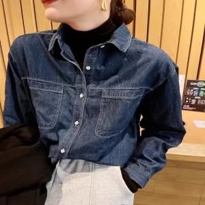 여자 신상셔츠 빈티지 봄가을 명선공예 루즈핏 슬림핏 네이비 데님 셔츠 심쿵마켓
