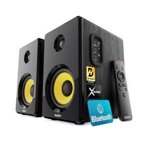 Majority 전원 블루투스 책장 스피커 | 스튜디오 모니터 세트 PC 및 턴테이블용 2.0 홈 강사 전원, 광학, USB AUX 재생 D40X