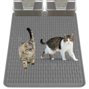 MEWTOGO Easy Clean 배변 상자용 실리콘 고양이 매트 - 99.1 x 67.6cm(39 26.5인치) 엑스트라 라지 방수 미끄럼 방지 트래핑 매트, 바닥 보호용 지저분하지 않은 음식 물 실내용, 그레이