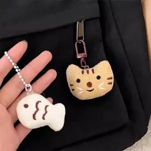 고양이와 물고기 인형키링 미니 가방고리 생선 커플템