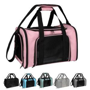 소형 중형 대형 고양이용 탑스타 개 고양이 캐리어 반려동물 소프트 사이드 강아지 지갑 15파운드 휴대용 접이식 항공사 승인 반려견 여행 핑크 18x11x11