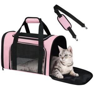 최대 15파운드까지 반려동물을 위한 FOORLON 고양이 캐리어 소프트, 패딩 어깨끈이 있는 여행 가방 소프트사이드, 소형견 여행용 반려견 강아지 항공사 승인, 핑크