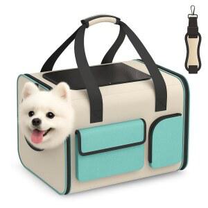 소형견 여행용 캐리어 가방 - 최대 15LBS 소형견을 위한 부드러운 측면 반려동물 자동차 여행 캠핑 야외 수의사 병원에서 통기성과 편안함을 제공합니다