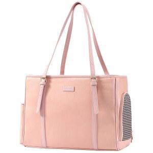 작은 강아지 고양이 강아지를 위한 라사빈 패션 반려견 지갑 반려동물 캐리어 가죽 가방, 휴대용 토트백 항공사 승인 소프트 사이드 캐리어(핑크)