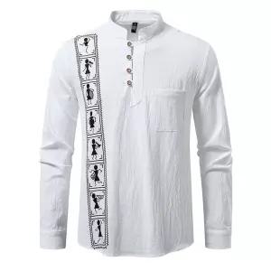 키체샵 남성용 솔리드 셔츠 차이나 다운 중세 프린트 유럽 코드 HO1