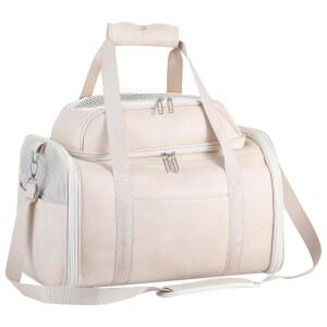 15파운드 미만의 소형견 및 고양이를 위한 난러 프리미엄 가죽 탑 확장형 반려동물 캐리어, 항공사 승인 접이식 소프트 사이드 럭셔리 여행 가방 베이지