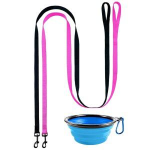 사용하기 쉬운 칼라 훅이 있는 DOYOO 2팩 개와 고양이 목줄 - 중소형 반려동물을 위한 튼튼하고 내구성 접이식 반려동물 그릇 포함 (세트 2-블랙+핑크)