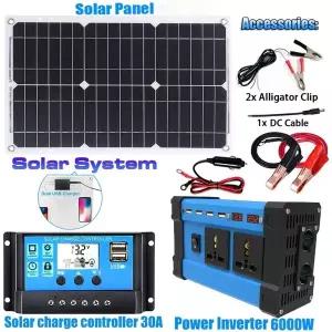 호환 6000W 솔라광 인버터 키트 완전한 발전 600W 솔라광 패널 110V220V 시스템 12V 패널 배터리 충전 컨트