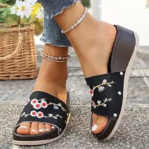 스파이더맨 여자 하계 캐주얼 슬리퍼 빅사이즈 자수 비치 통굽 오픈토 웨지 OPH5