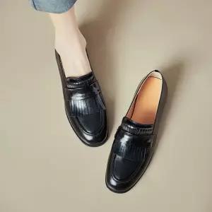 EAMT 여사친 갈색 가을 라운드 마유 테슬 소가죽 로퍼 컴포트 쿠셔닝 슈즈 플랫 YJ3