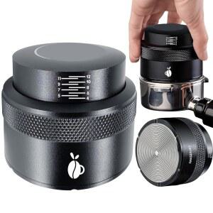 캐러타임 에스프레소 탬퍼 53mm, 보정된 스프링 로드가 있는 조절 가능한 깊이 커피 탬퍼, 304 스테인리스 스틸 팜 도구, 53mm 포터필터 바구니(블랙)에 맞습니다