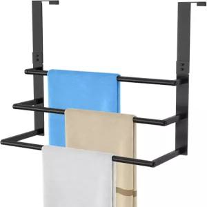 16인치 오버 더 도어 타월 랙 도쿠 스테인리스 스틸 행거 3단 바가 있는 홀더 욕실용 보관함 매트 블랙