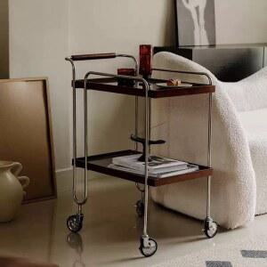 빈티지 원목 카트 거실 스테인리스 스틸 경량 럭셔리 식당차 가정용 선반 이동 가능 가장자리