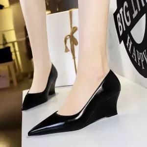 샤오원샵 여성 빈티지 단 디너 키작녀 슬림핏 웨지힐 펌프스 하이힐 파티 꾹5