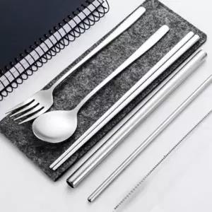 에코캠핑 휴대용수저세트 6p 포크 버블티 스텐빨대