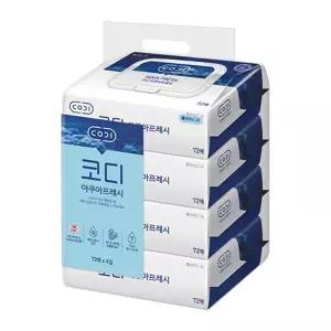 쌍용 코디아쿠아 프레시 물티슈 캡형 72매X4입/화장실/업소용/세정/티슈/손소독/청소/휴대용/두꺼운/청소용