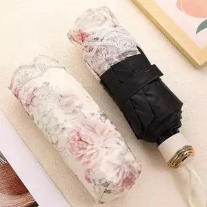 고급 여성용 여름 꽃무늬 자수 암막 양산 우산