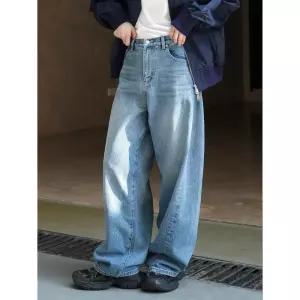 EAMT 팬츠 여자 가을 캐주얼 청바지 아크 와이드 슬림핏 트리밍 스트리트패션 루즈핏 퍼 배기핏 EUNG3