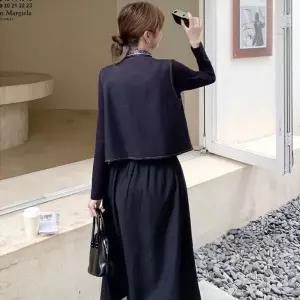 밴널스샵 스커트 데님 여성용 가을 빈티지 정장세트 진청 레이어드 조끼 카디건 세트 3종 HO3