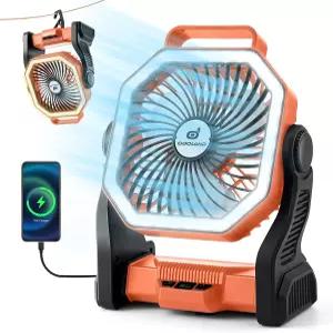 오도랜드 충전식 캠핑 팬 텐트카 비치 스톰을 위한 LED 랜턴이 장착된 20000mAh 배터리 피크닉 정전