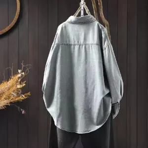 EAMT 여친 청 하프 캐주얼 빈티지 셔츠 무지데님 톱 싱글 투 카디건 포켓 와펜 EUNG1