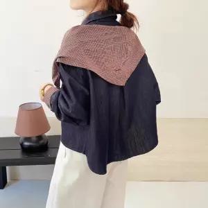 EAMT 여친 청 빈티지 셔츠 터틀넥 무지데님 에 상의 스카프 체크 EUNG1