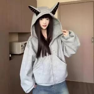 솔저스여친 트렌드 맨투맨 카디건 화면 빅사이즈 본딩 귀 후드 도그 집업 OPH1