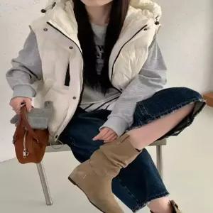 솔저스여친 캐주얼 오리털 스트링 다운 보온 후드 조끼 나시 OPH1