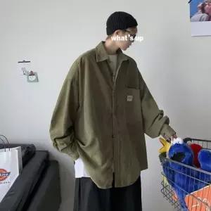 EAMT 남사친 가을 솔리드 셔츠 스타일 코디 코듀로이 긴팔 얇은 코트길거리 깡패 야상 YJ3