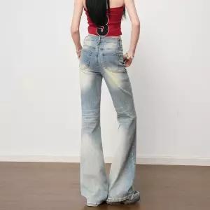 여성 빈티지 데미지 워싱 청바지 봄 슬림핏 나팔바지 B24Z1F 득템1