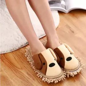 극세사 탈부착 청소슬리퍼 바닥 청소용 물걸레 실내화 브라운