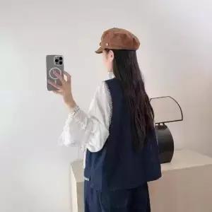 EAMT 여자 데님 빈티지 가을 톱 조끼 아우터 나시 브이넥 트렌드 민소매 YJ3