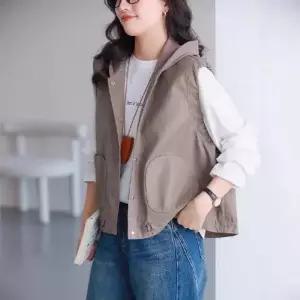 EAMT 여성용 캐주얼 후드 가죽 조끼 스트링 나시 YJ1