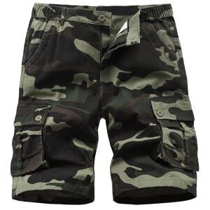 밴션 남성 카고 반바지 캐주얼 코튼 멀티 포켓 신축성 허리 카모