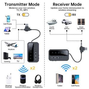 블루투스 5.4 송수신기 2개의 헤드폰/폰 지원 AUX 무선 오디오 어댑터 자동차 비행기 PC 헬스장 스위치용