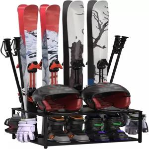 스키 부츠 폴스 고글스 헬멧 등 4쌍용 프리스탠딩 홀더 차고용 수납 랙 차고 지하실용 헤비 듀티 스틸 바닥