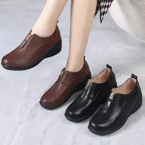 여자 가을 빈티지 플랫 구두 웨지힐 폼 단화 진가죽 미들굽 4계절 패피3