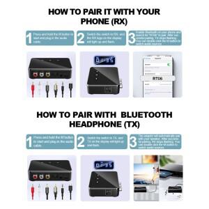 BT 5.4 오디오 수신기 AUX 3.5mm 잭 RCA TV/자동차/PC/홈 스테레오/스피커 용 광 무선 어댑터