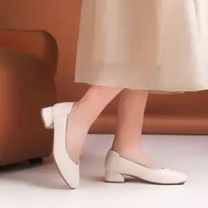 여성 가을 셔츠 리얼 가죽 컴포트 미들굽 플랫폼 펌프스 작업화 사계절 슈즈 패피3