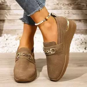 춘추 캐주얼 여성용 플랫 빅사이즈 웨지 통굽 메탈 체인 단화 패피3