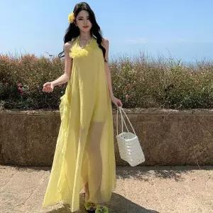 EAMT 여성 원피스 뉴 백 무드 바캉스 홀터넥 비치 YJ1