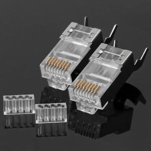 1-50Pcs RJ45 Cat7 차폐 커넥터 통과 크리스탈 엔드 금도금 8P8C 압착 UTP 이더넷 모듈러 플러그