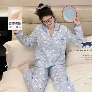 바지 면 봄 커플 잠옷세트 카디건 긴팔 세트 잠옷 패드 탈부착 불가 원픽1